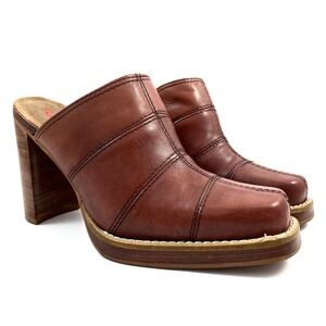 Vintage 90's CANDIE'S patchwork brown leather heeled mules